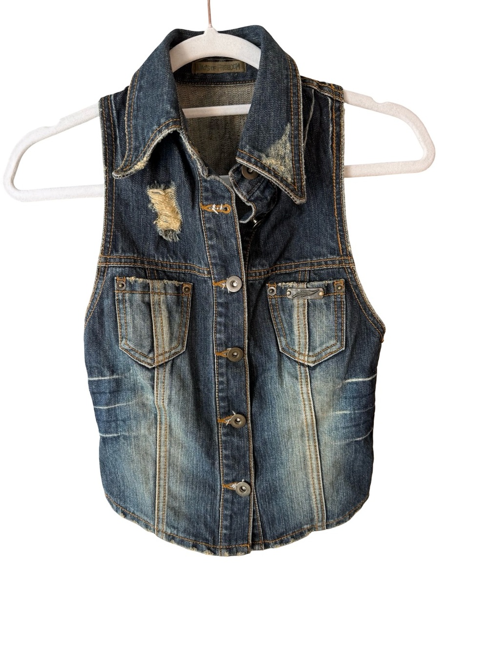 Days of Freedom Distressed Dark Denim Vest Size XS or XXS Y2K Festival Boho - Picture 2 of 13